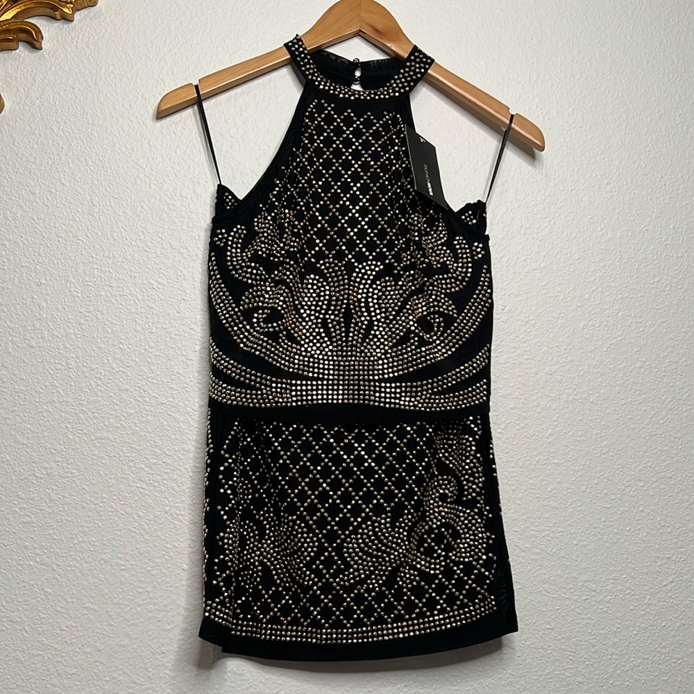 Fashion Nova set, black with gold embellishments two piece BRAND NEW WITH TAGS